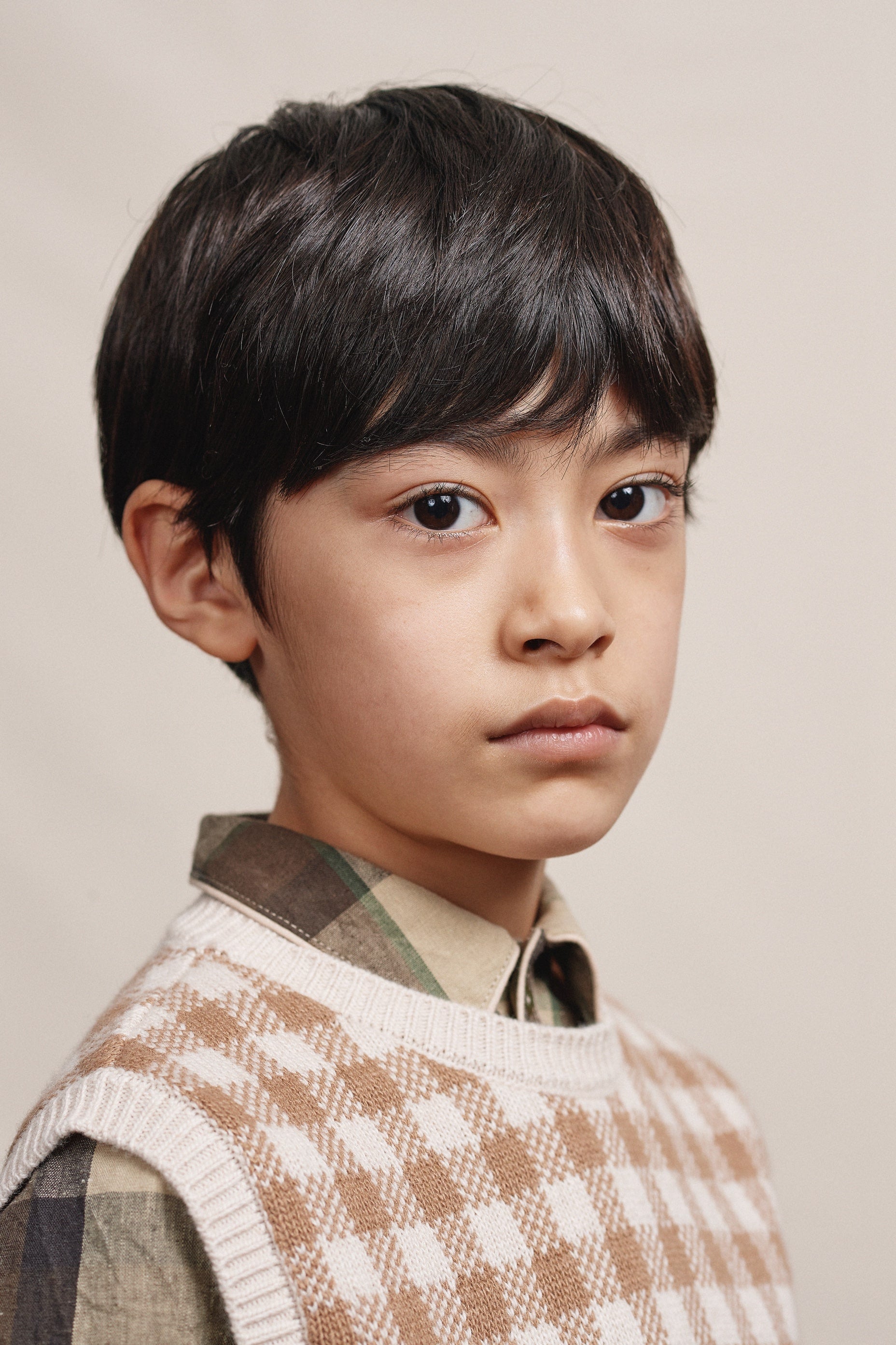 Boys & Girls Camel Check Wool Vest