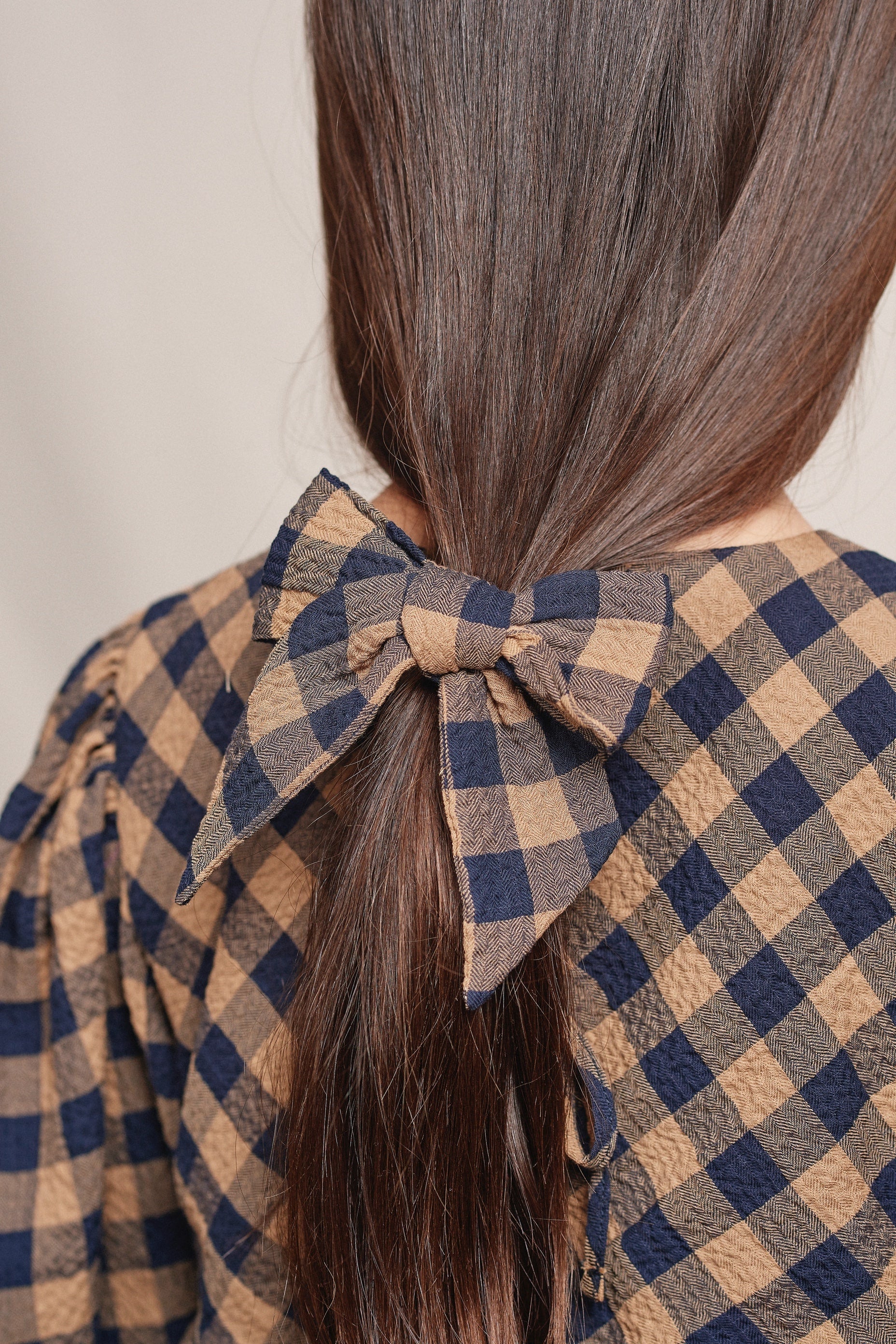 Girls Navy Check Bow