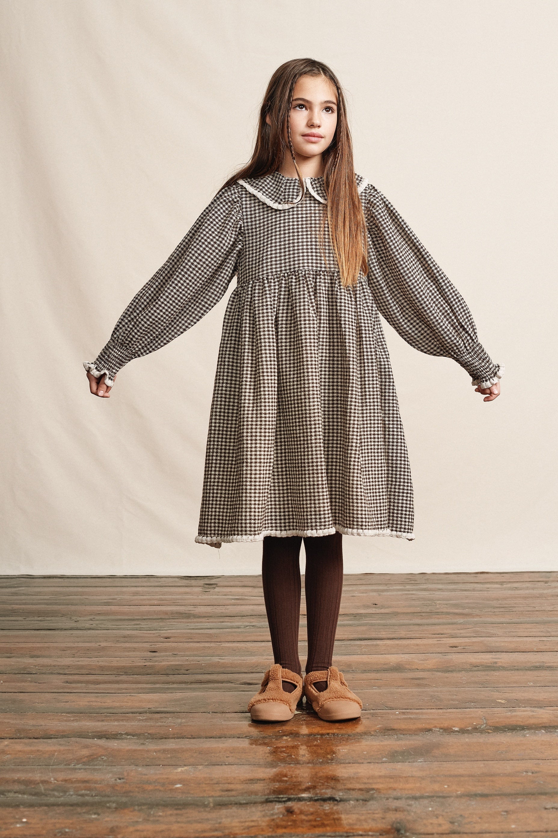 Girls Black Check Wool Dress