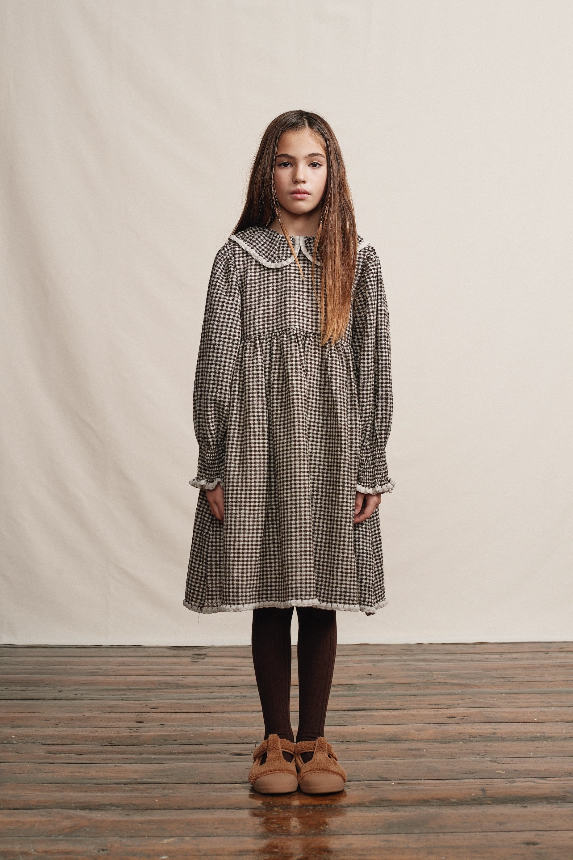 Girls Black Check Wool Dress