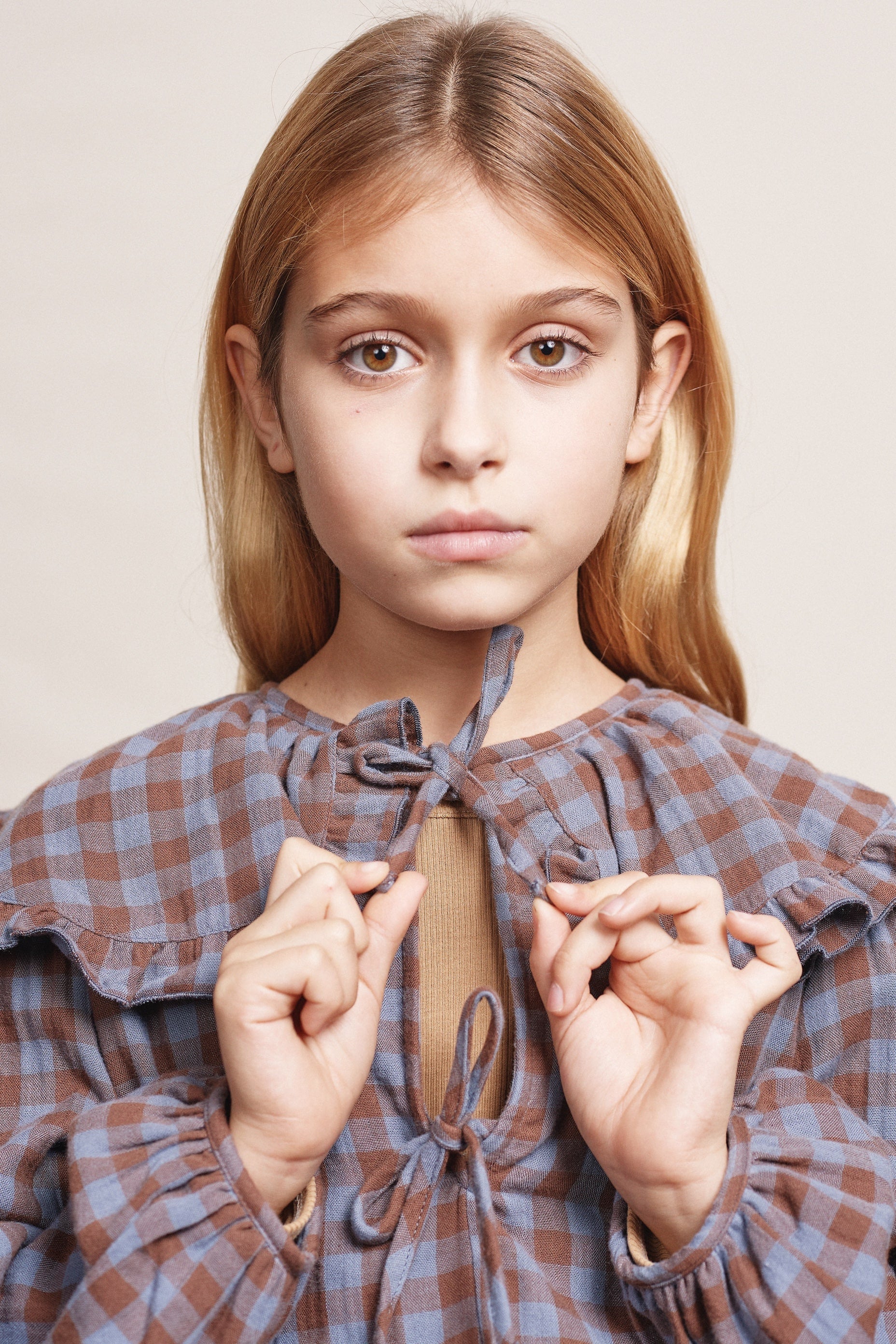 Girls Blue Check Ruffled Cotton Top