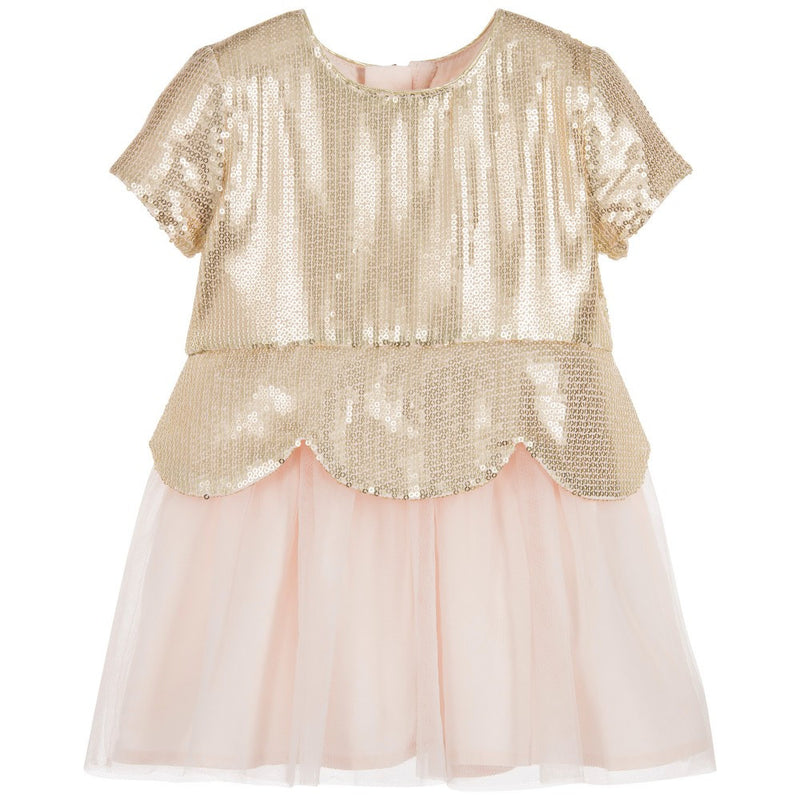 Baby Girls Gold & Pink Tulle Dress - CÉMAROSE | Children's Fashion Store - 1