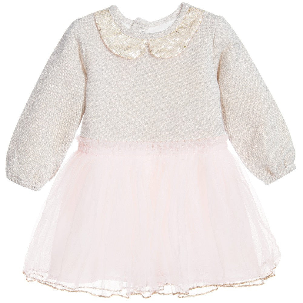 Baby Girls Grey & Pink Cotton Tulle Dress - CÉMAROSE | Children's Fashion Store - 1