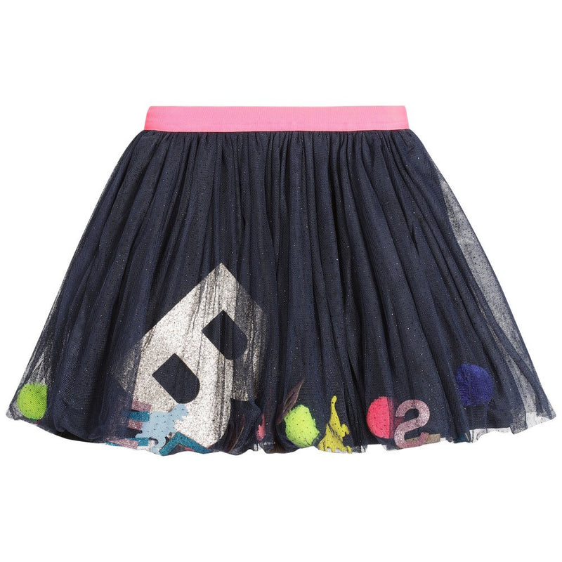 Girls Navy Blue Patch Trims Tulle Skirt - CÉMAROSE | Children's Fashion Store - 1