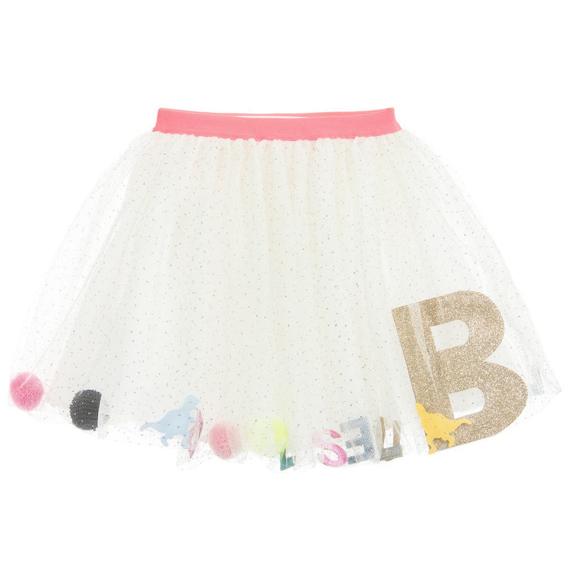 Girls White Patch Trims Tulle Skirt - CÉMAROSE | Children's Fashion Store - 1