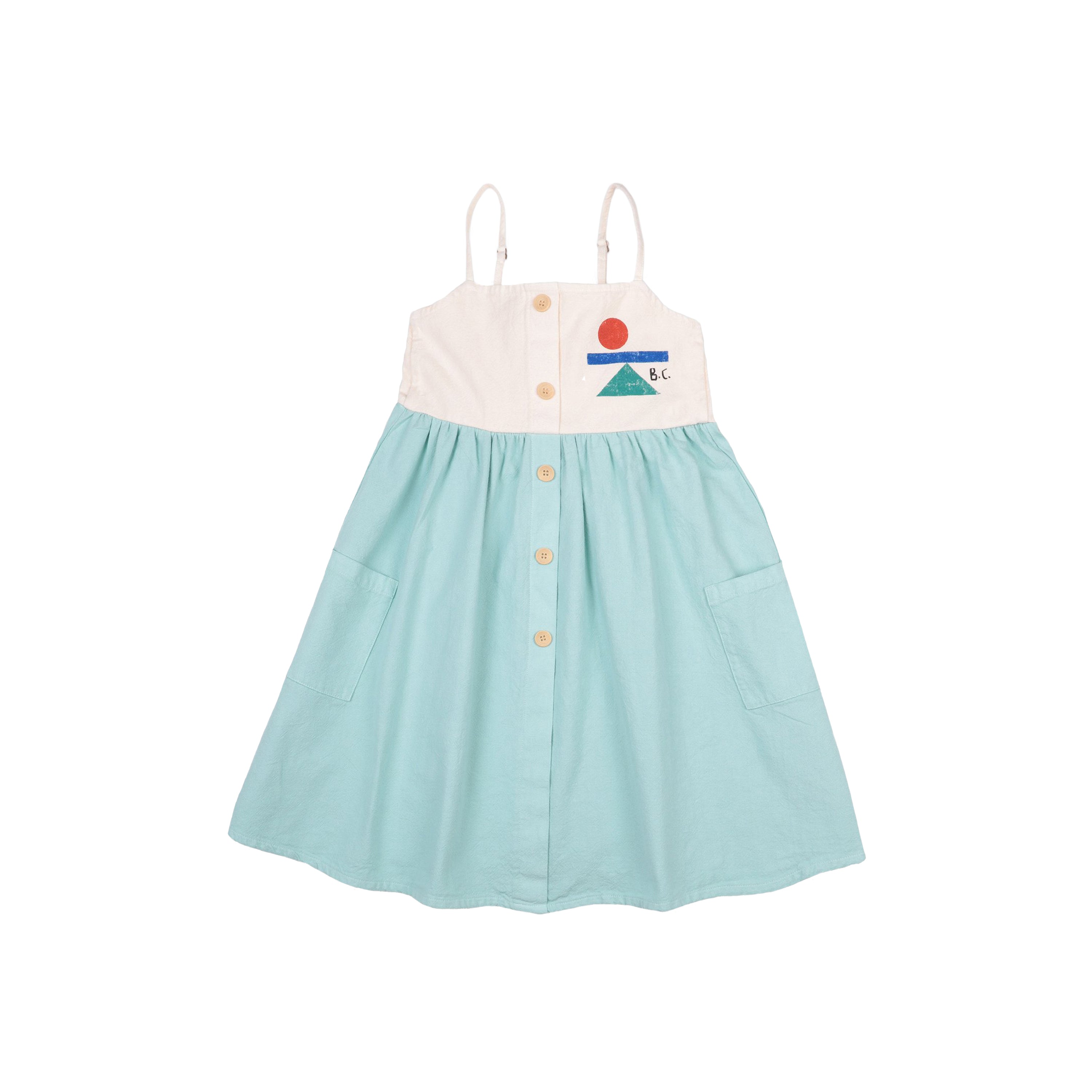 Girls Green Buttons Cotton Dress