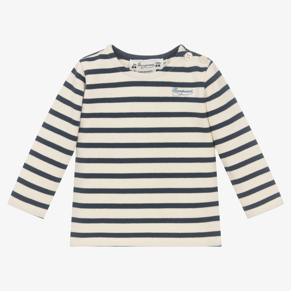 Baby Boys & Girls White Stripes Cotton T-Shirt