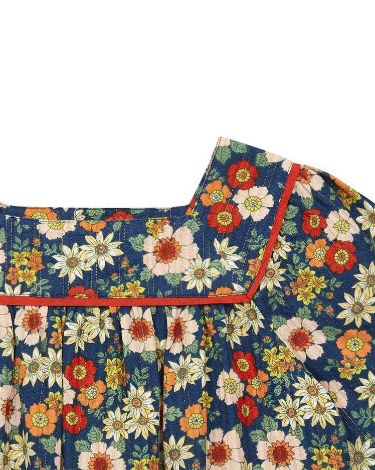 Girls Blue Floral Cotton Tops