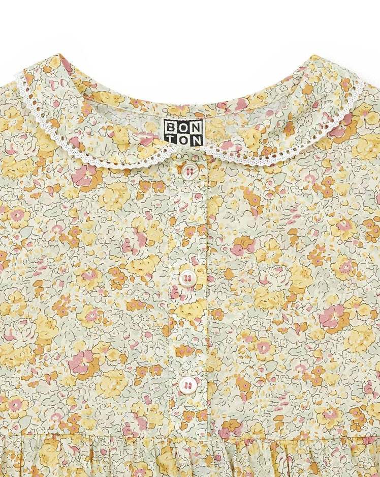 Girls Yellow Floral Cotton Dress