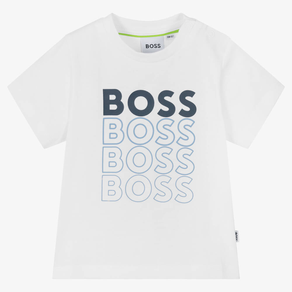 Baby Boys White Logo Cotton T-Shirt