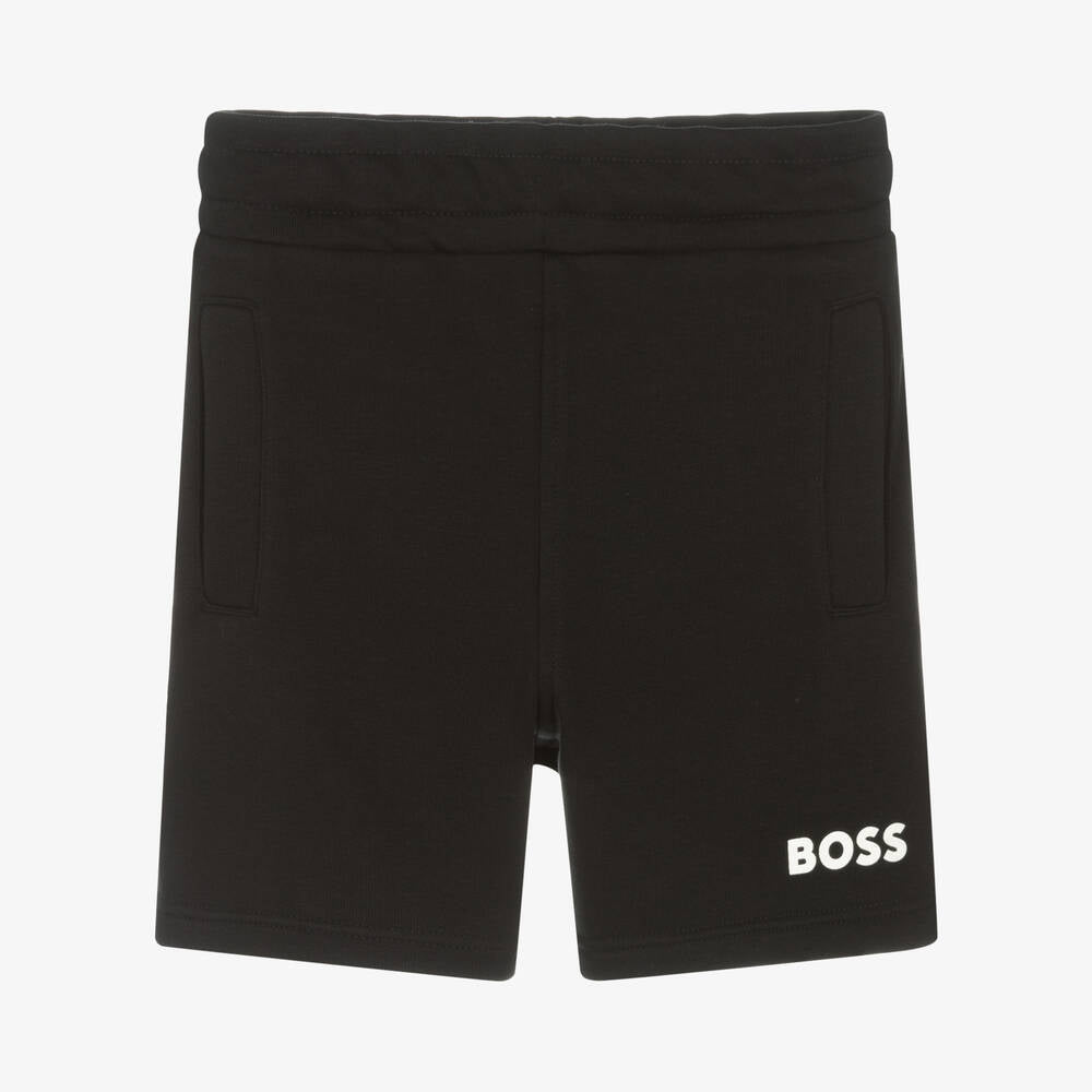 Boys Black Logo Cotton Shorts