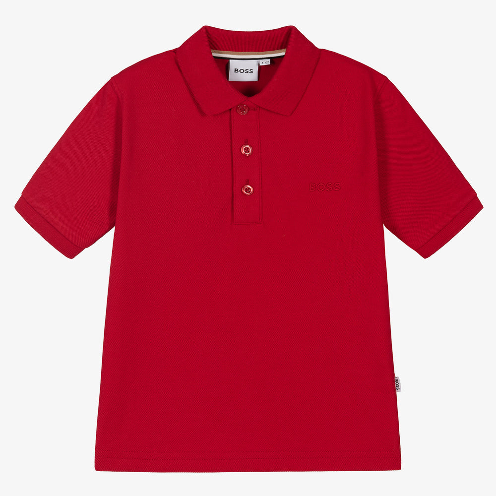 Boys Red Cotton Polo Shirt