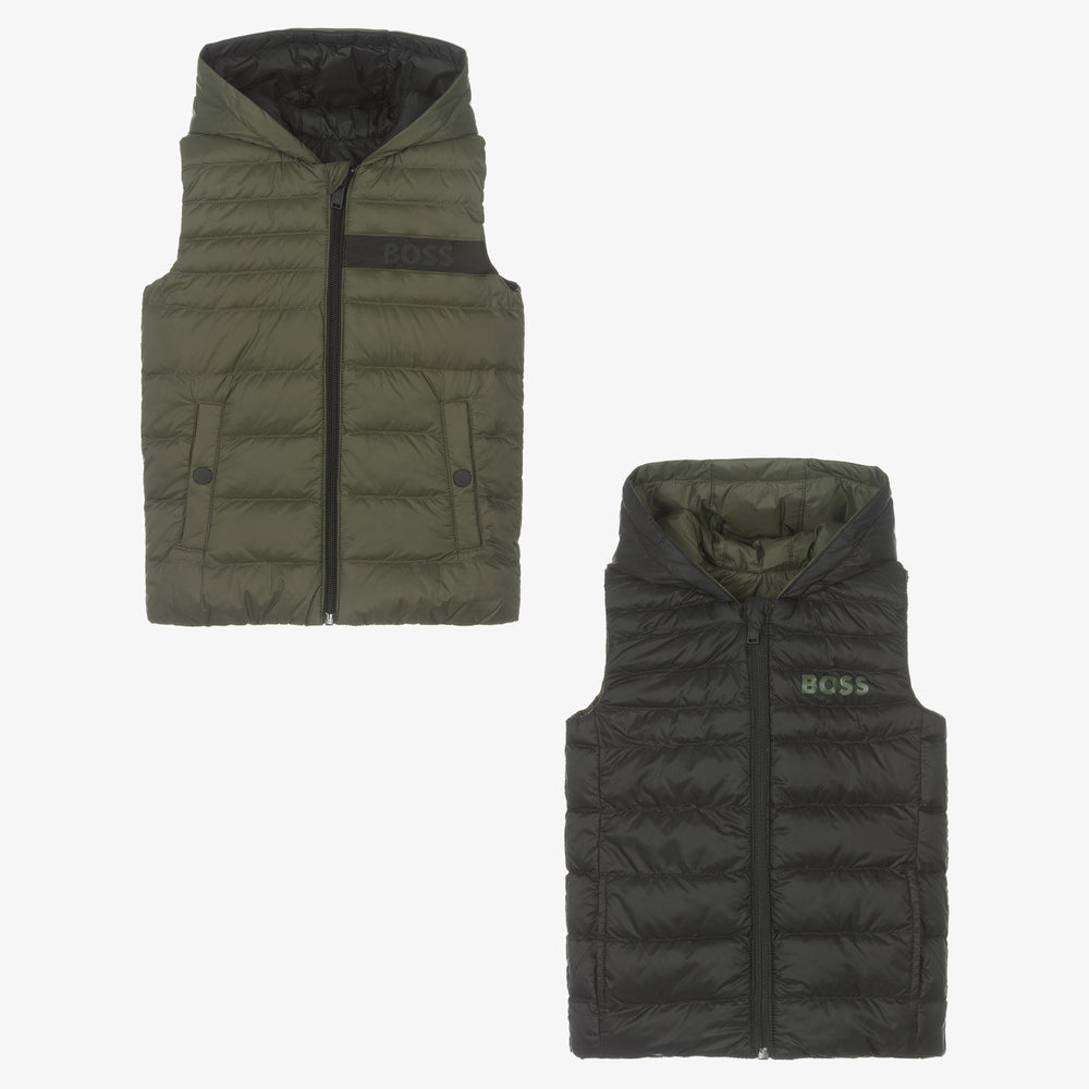 Boys Green Reversible Padded Down Gilet