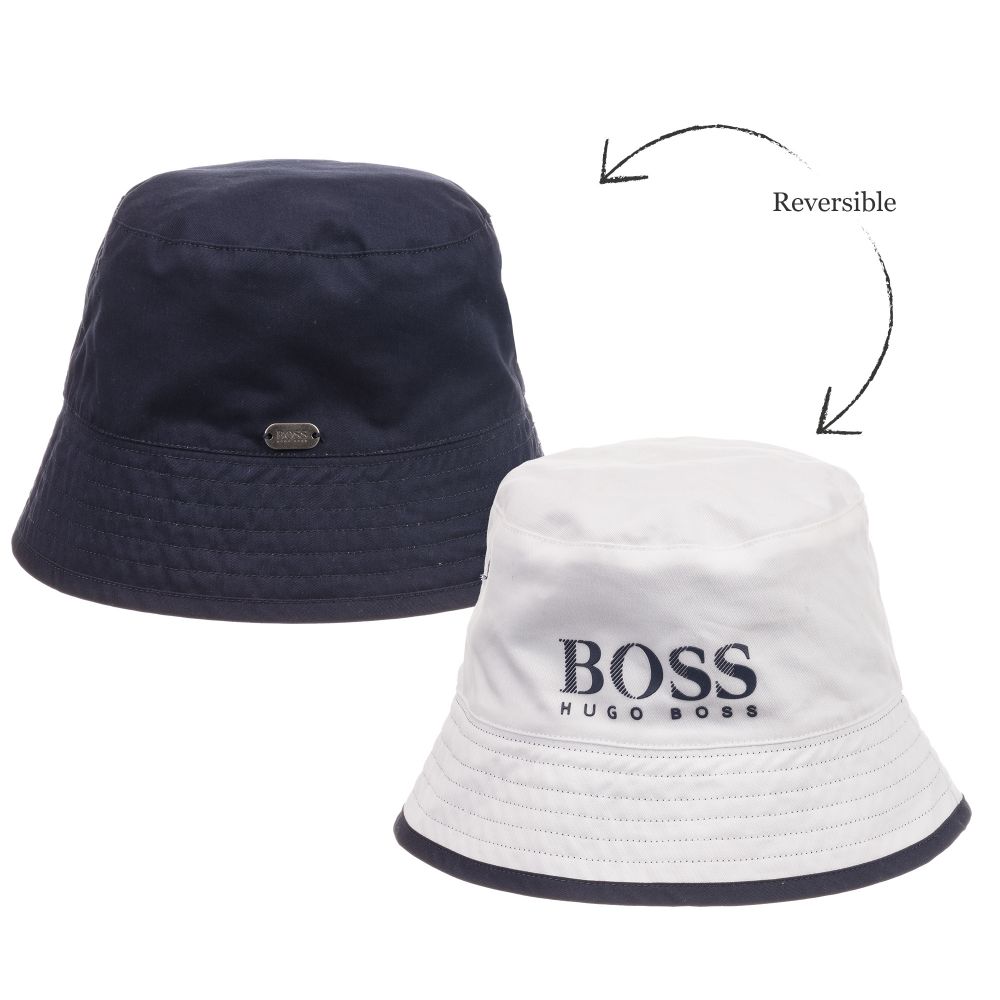 Boys Marine White Cotton Bob Reversible Twill Hat