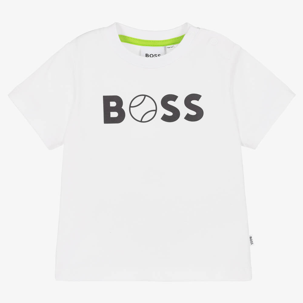 Baby Boys White Logo Cotton T-Shirt