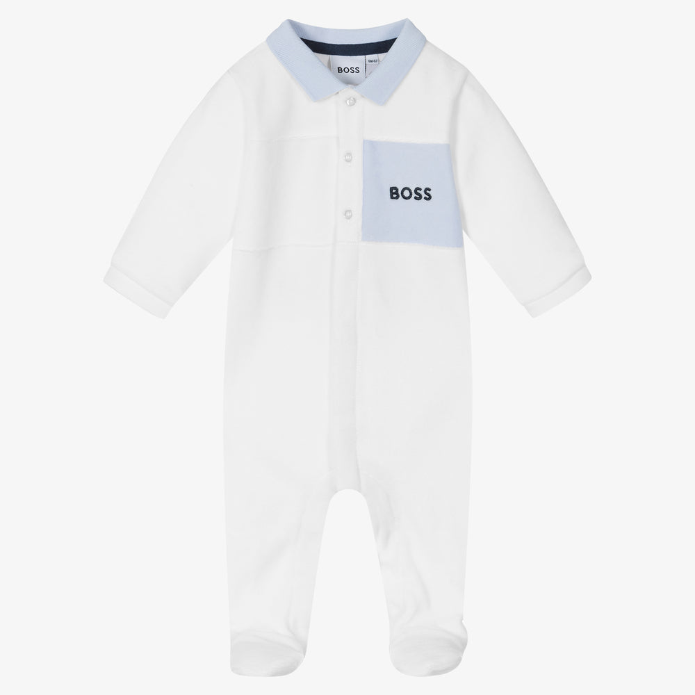 Baby Boys White Cotton Babysuit