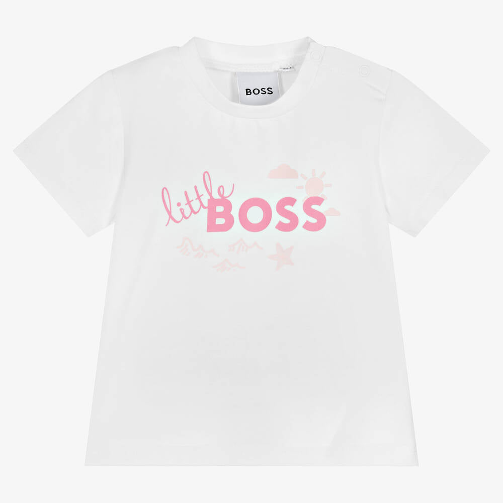 Baby Girls White Logo Cotton T-Shirt
