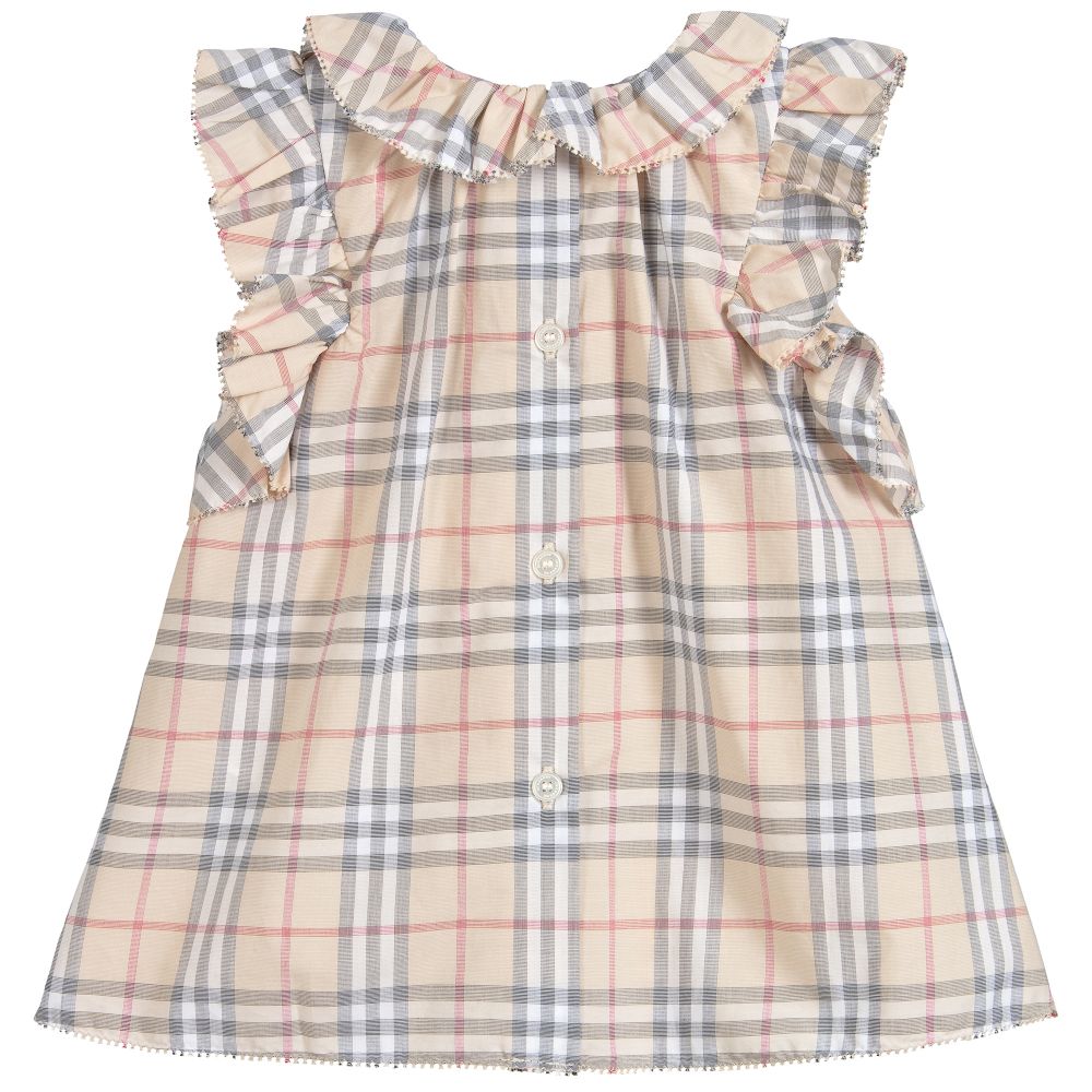 Baby Pale Stone Check Cotton Dress