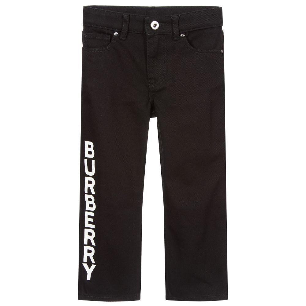 Boys Black Logo Cotton Trousers