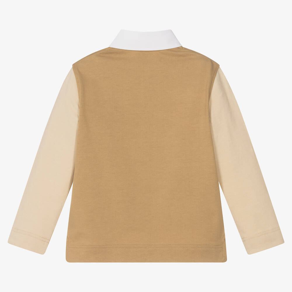 Boys Beige Logo Cotton T-Shirt