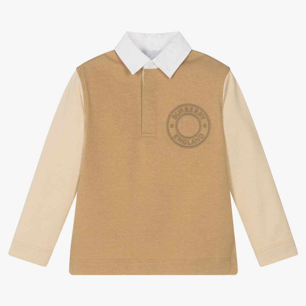Boys Beige Logo Cotton T-Shirt