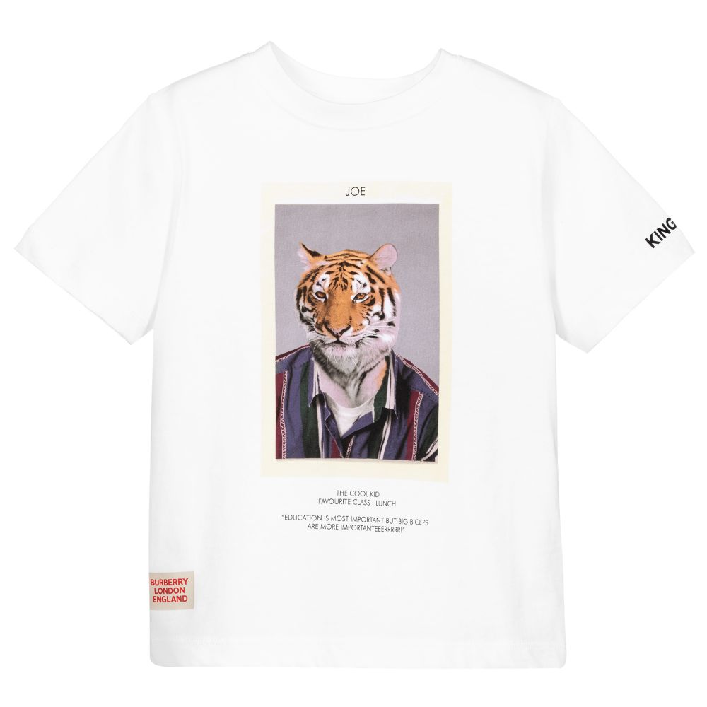 Boys White Tiger Cotton T-Shirt
