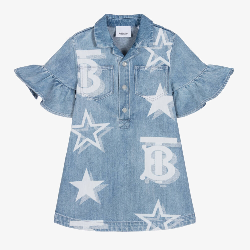 Girls Light Blue Logo Denim Dress