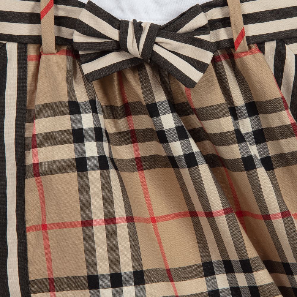 Baby Girls Beige & White Check Cotton Dress