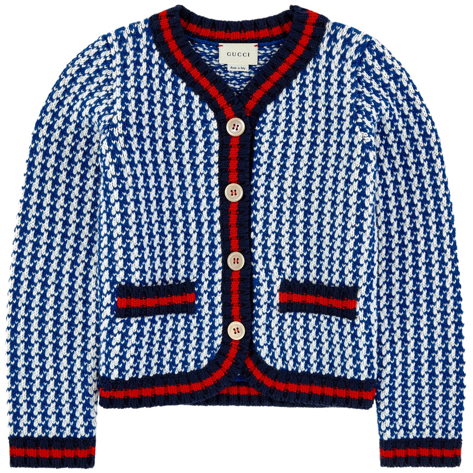 Girls Blue & White Wool Cardigan
