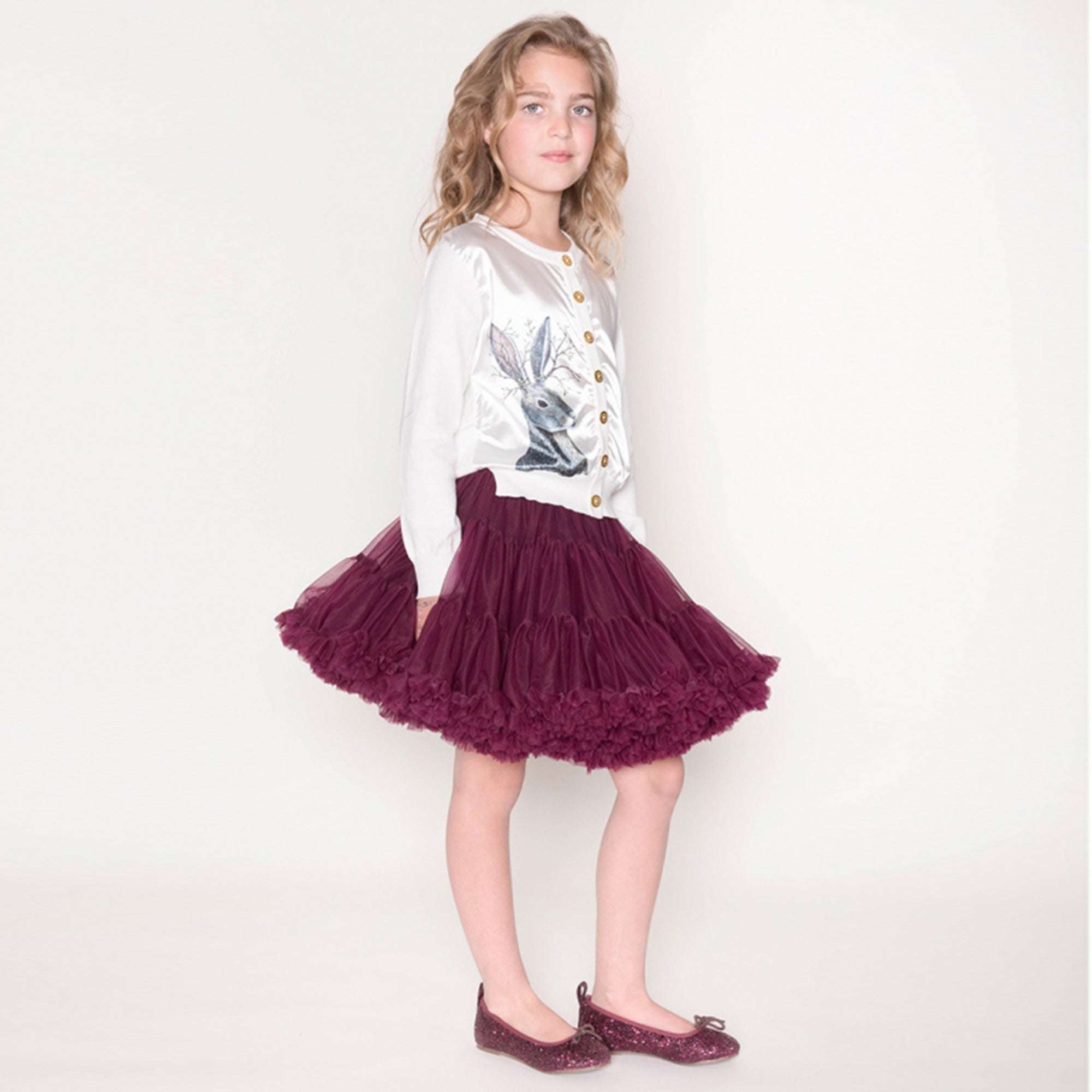 Girls Burgundy Nylon Knitted Skirt