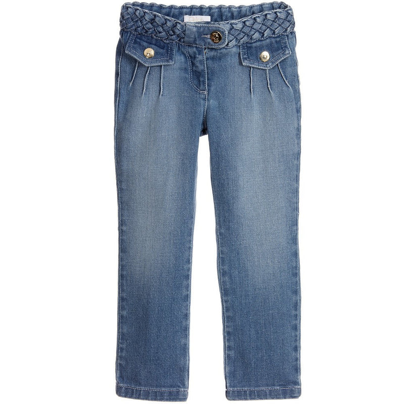 Girls Blue Denim Cotton Jersey Jeans - CÉMAROSE | Children's Fashion Store - 1