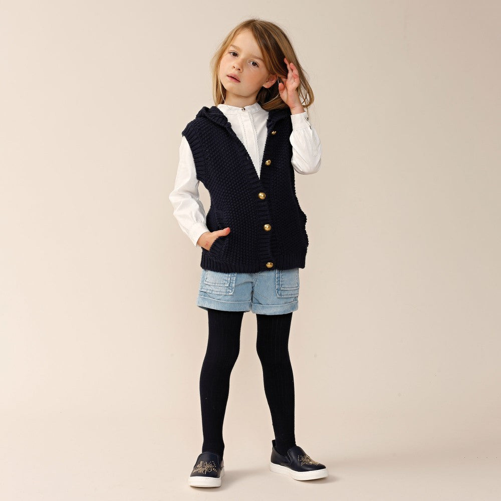 Girls Light Blue Denim Cotton Short - CÉMAROSE | Children's Fashion Store - 3