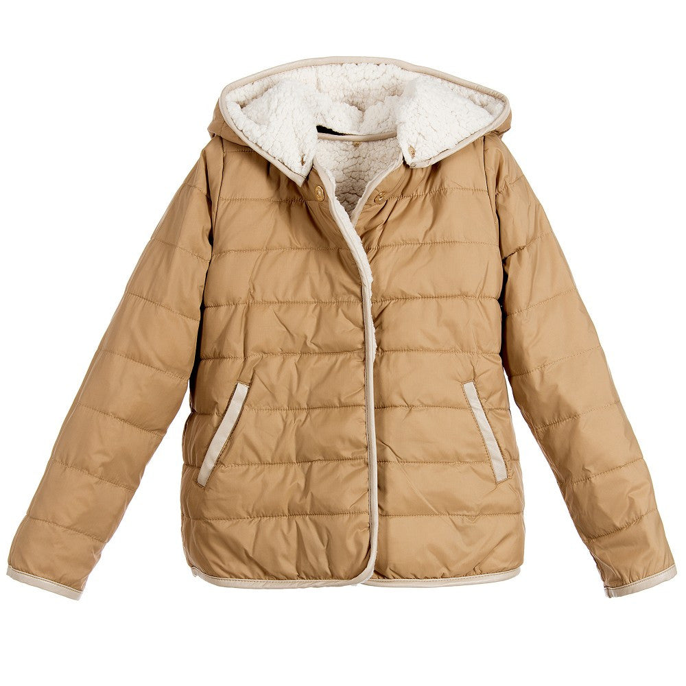 Girls White Fur Trims Hooded Jacket - CÉMAROSE | Children's Fashion Store - 1