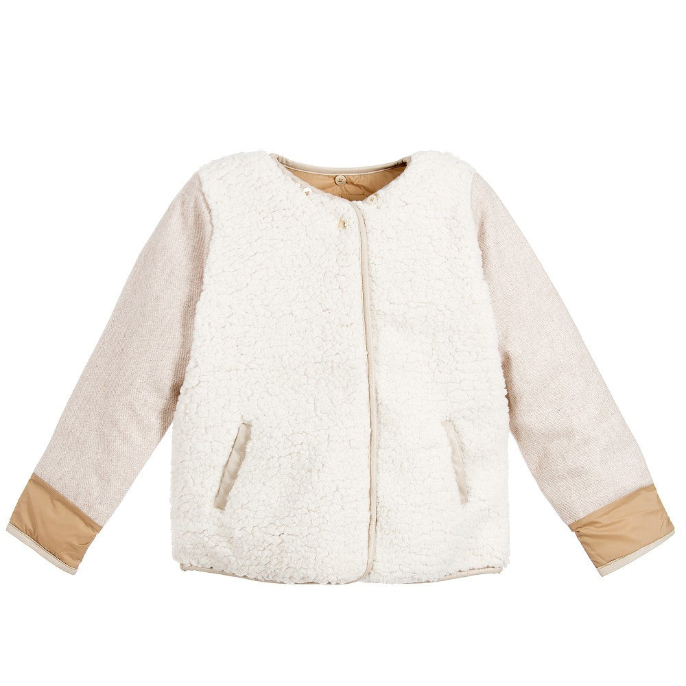 Girls White Fur Trims Hooded Jacket - CÉMAROSE | Children's Fashion Store - 2