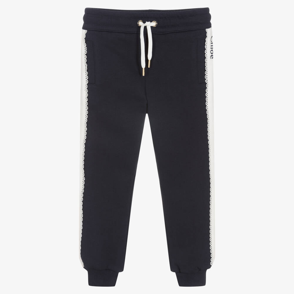 Girls Navy Logo Cotton Trousers