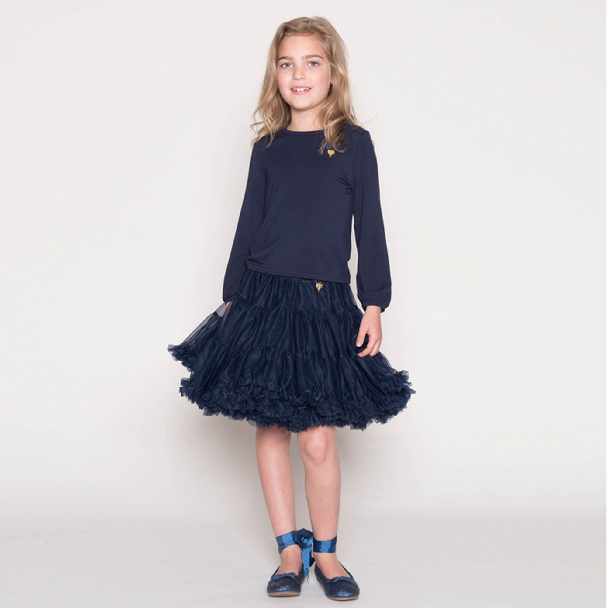 Girls Navy Knitted T-shirt
