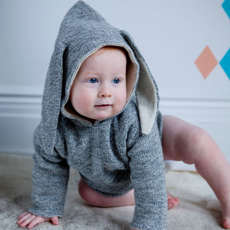 Baby Grey  Alpaca Hooded Sweatshirt With Rabbit Ears - CÉMAROSE | Children's Fashion Store - 2