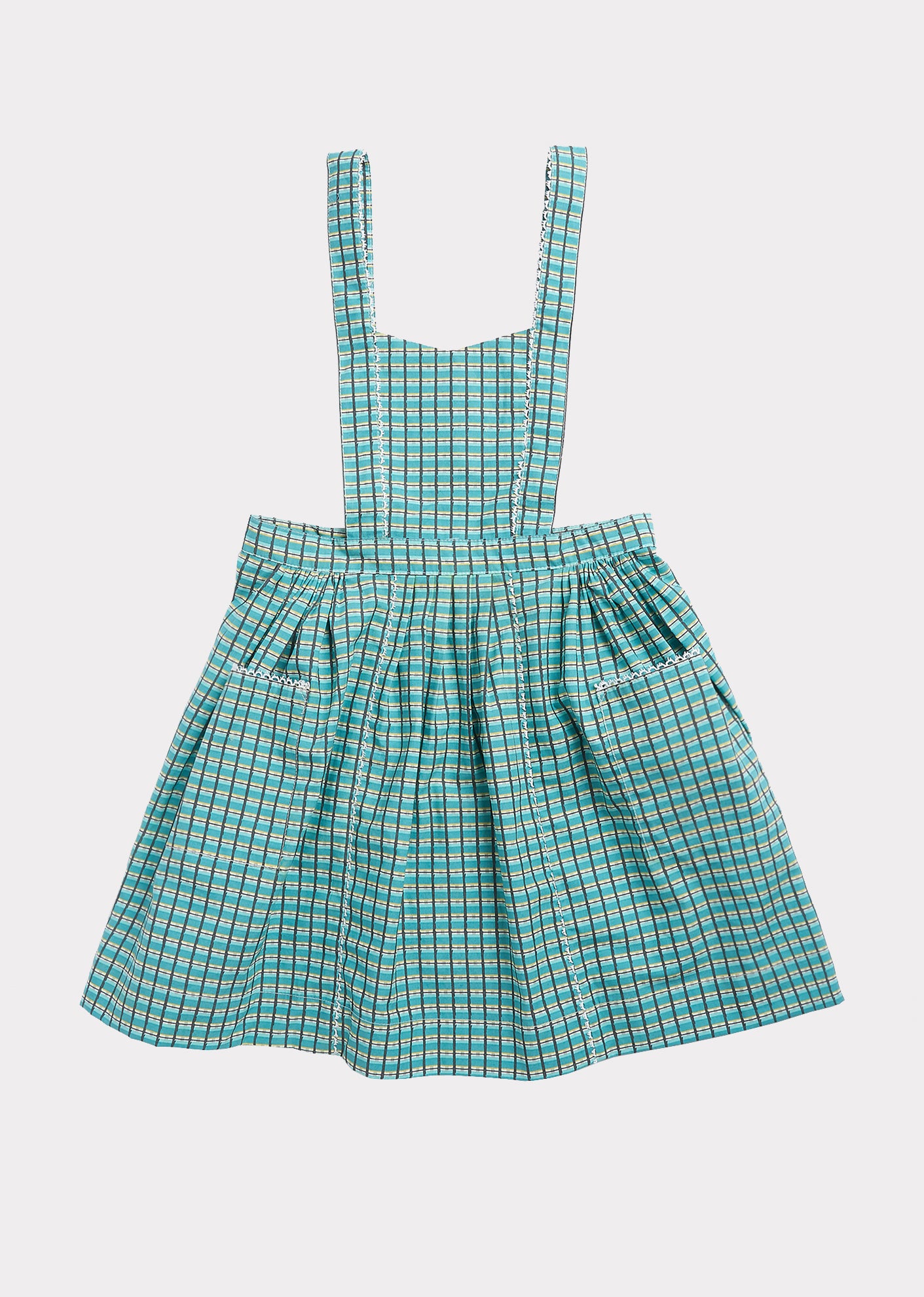 Girls Green Painted Check Cotton Dress
