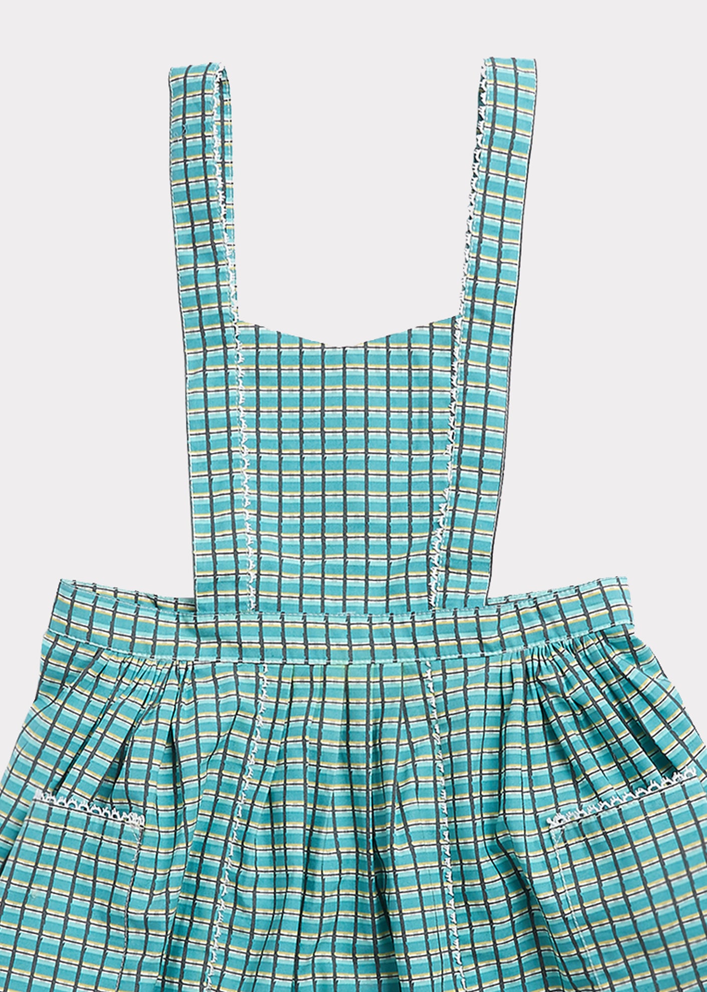 Girls Green Painted Check Cotton Dress