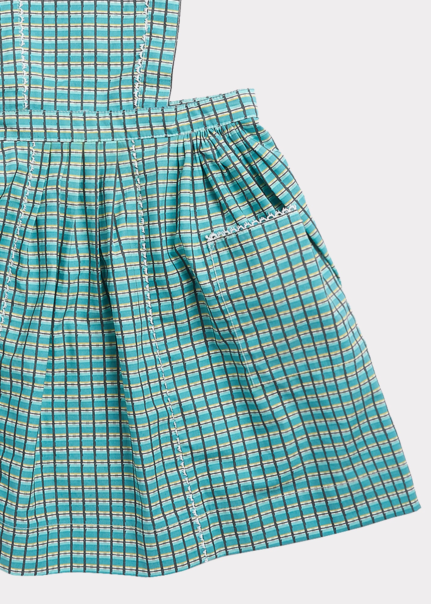 Girls Green Painted Check Cotton Dress