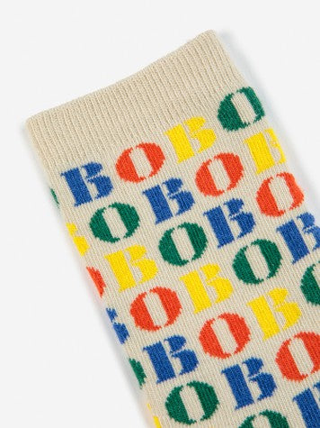 Boys & Girls Beige Logo Cotton Socks