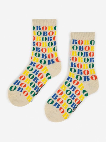 Boys & Girls Beige Logo Cotton Socks