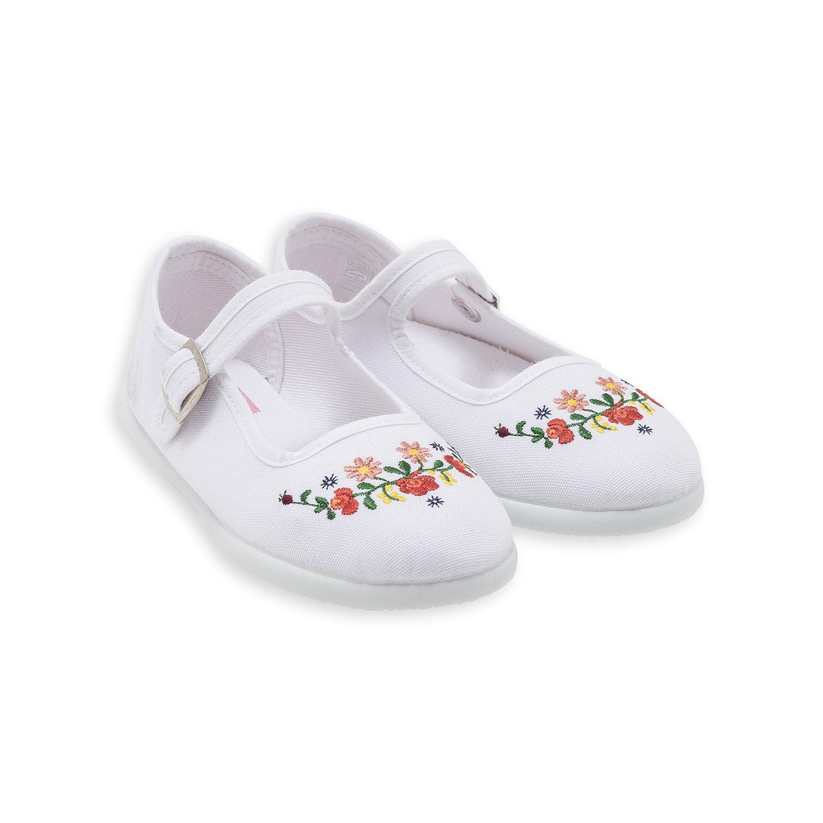 Baby Girls Ecru Embroided Slippers With Buckle