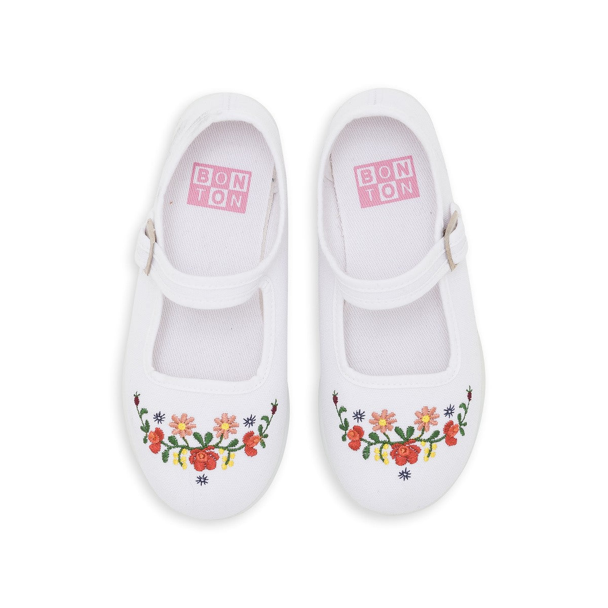 Baby Girls Ecru Embroided Slippers With Buckle