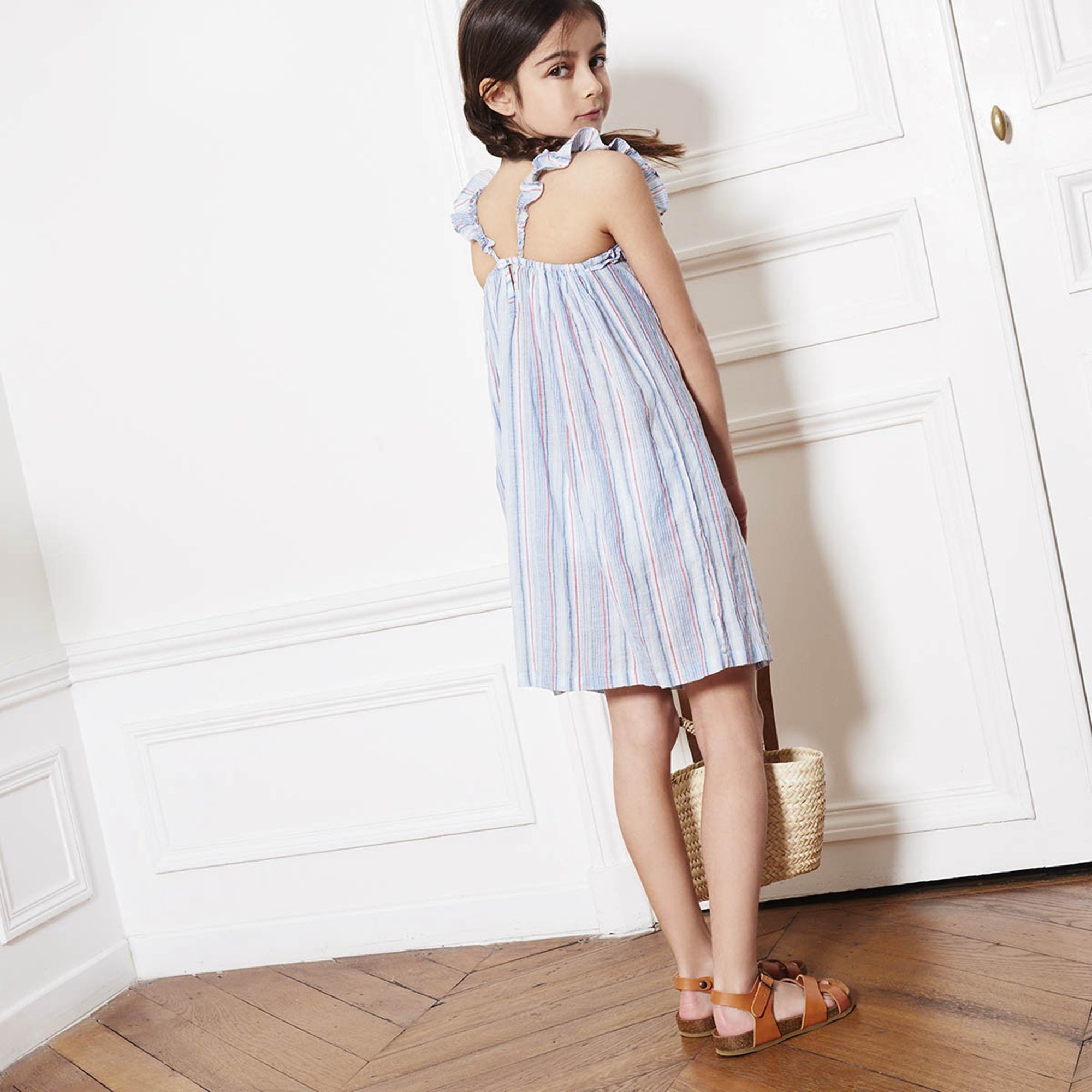 Girls & Boys Brown Crossed Leather Sandals