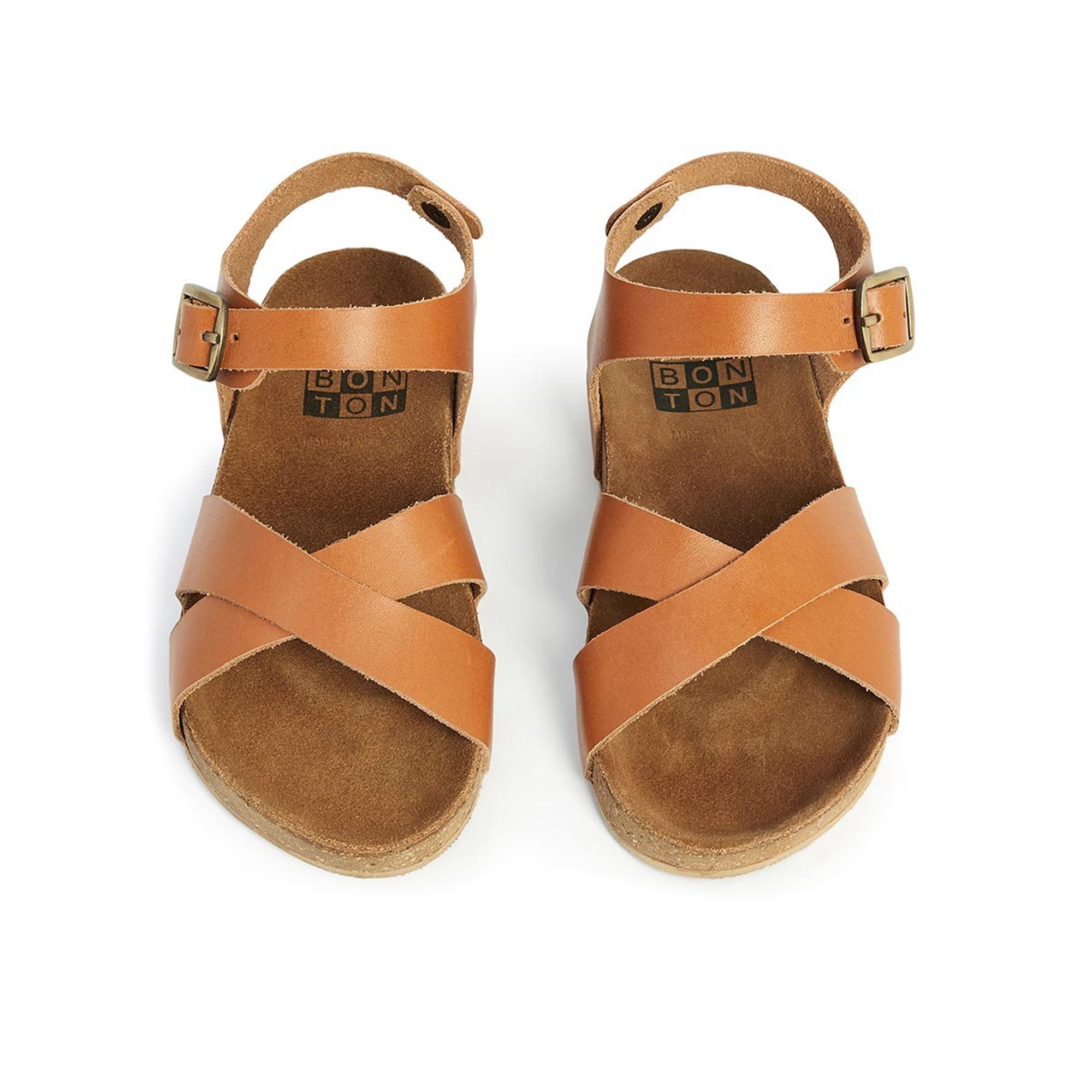 Girls & Boys Brown Crossed Leather Sandals