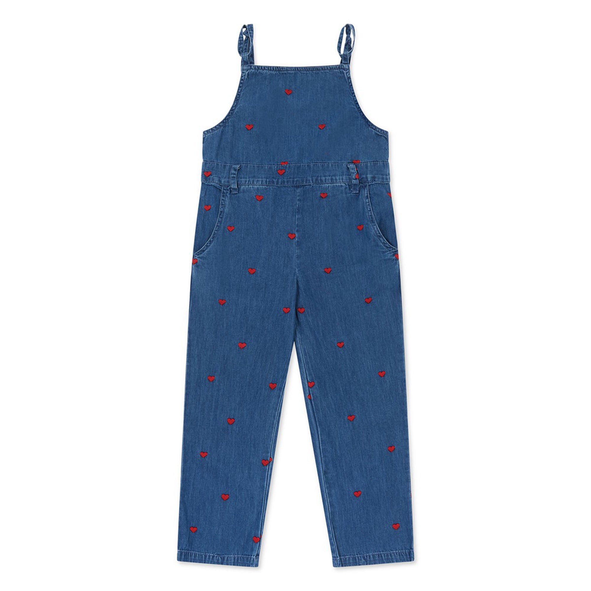 Girls Denim Blue Embroidered Overall