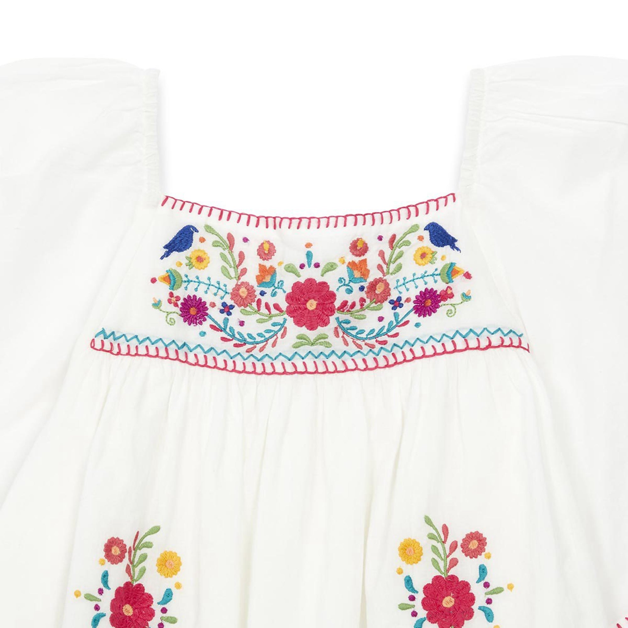 Girls White Cotton Embroidered Dress