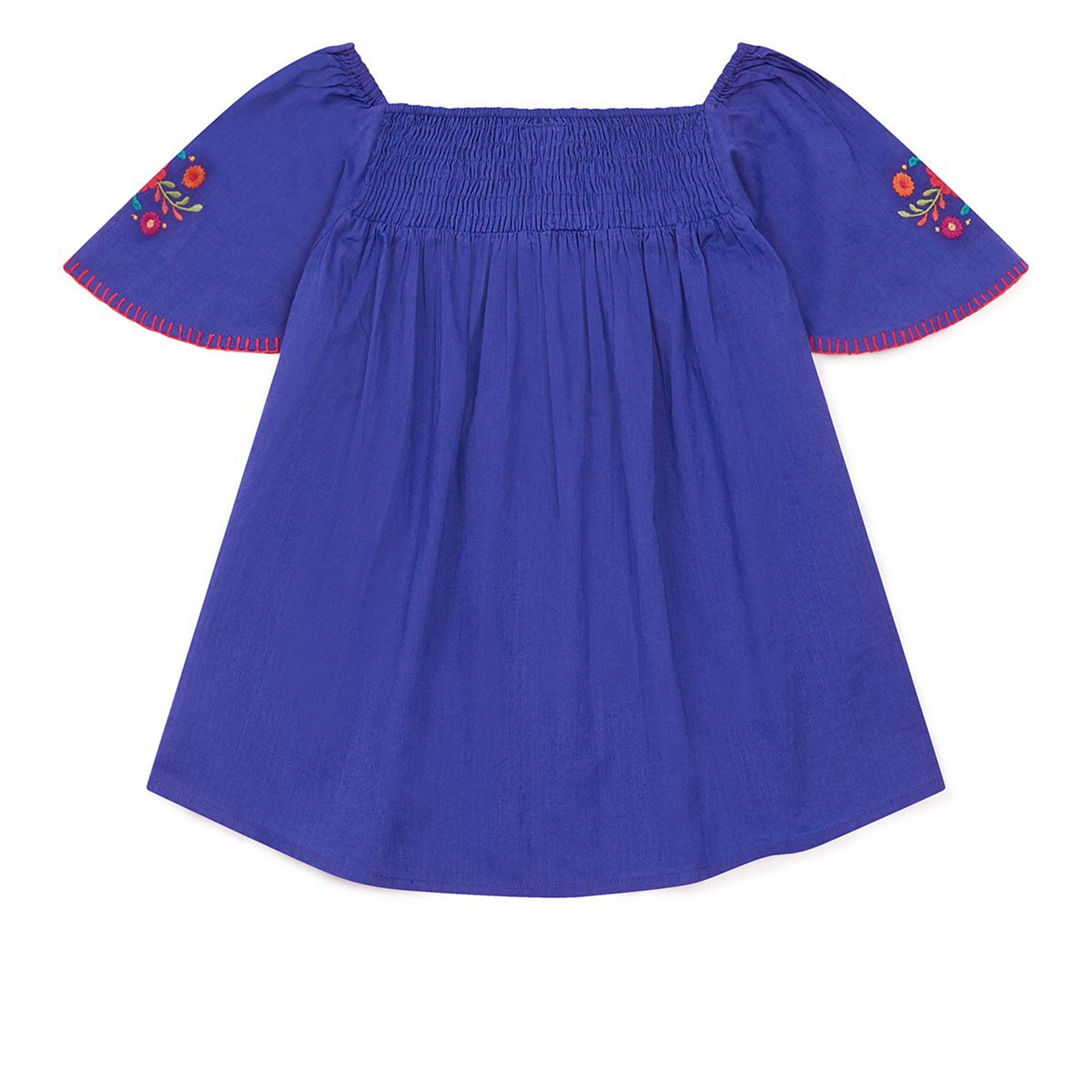 Girls Blue Cotton Embroidered Blouse