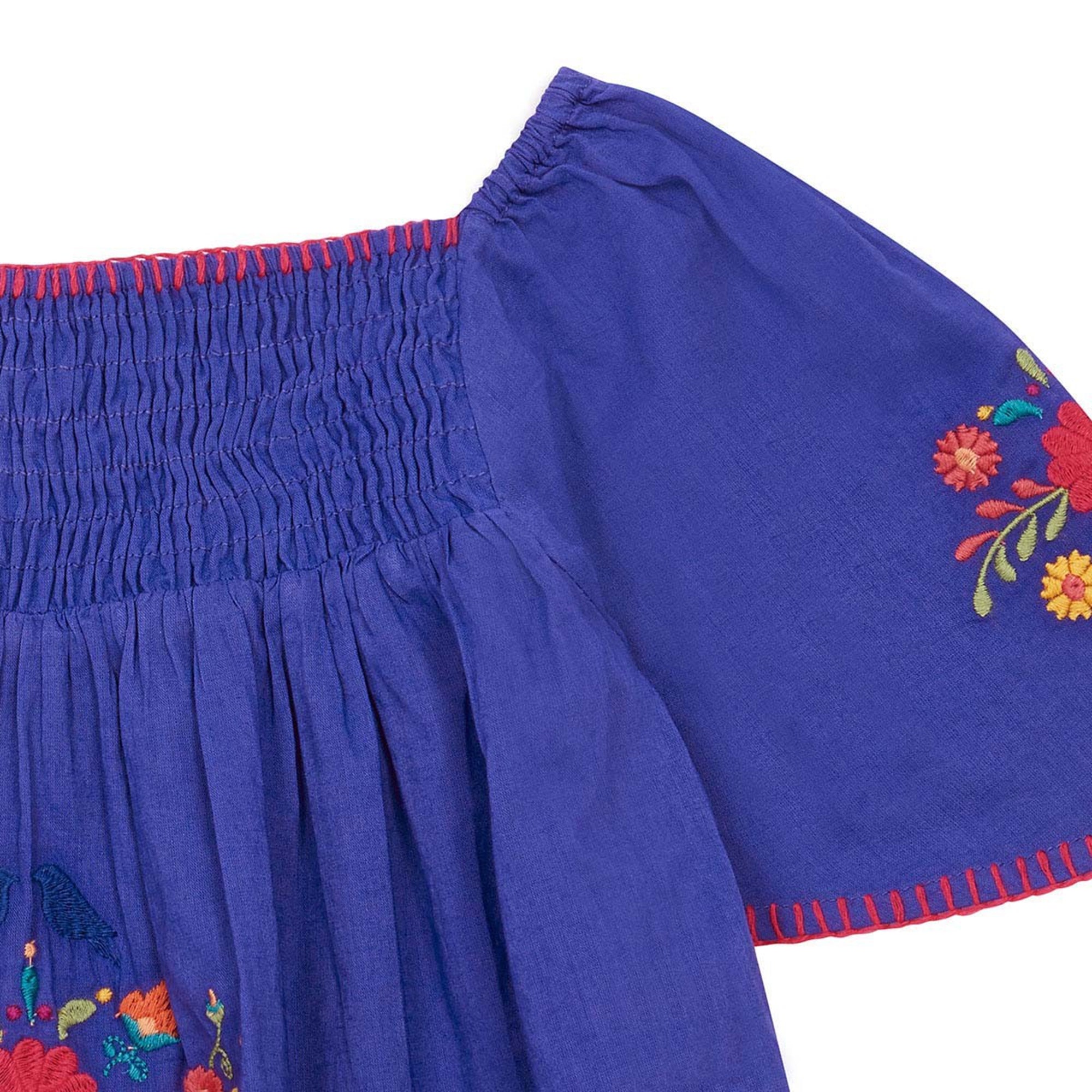 Girls Blue Cotton Embroidered Blouse